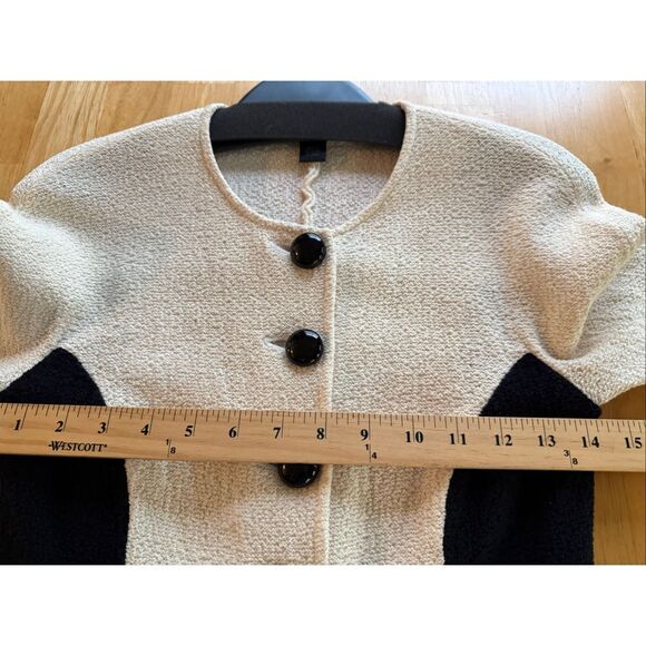 St. John Collection Colorblock Santana Knit Collarless Jacket Ivory & Black Sz 0 - Picture 6 of 14